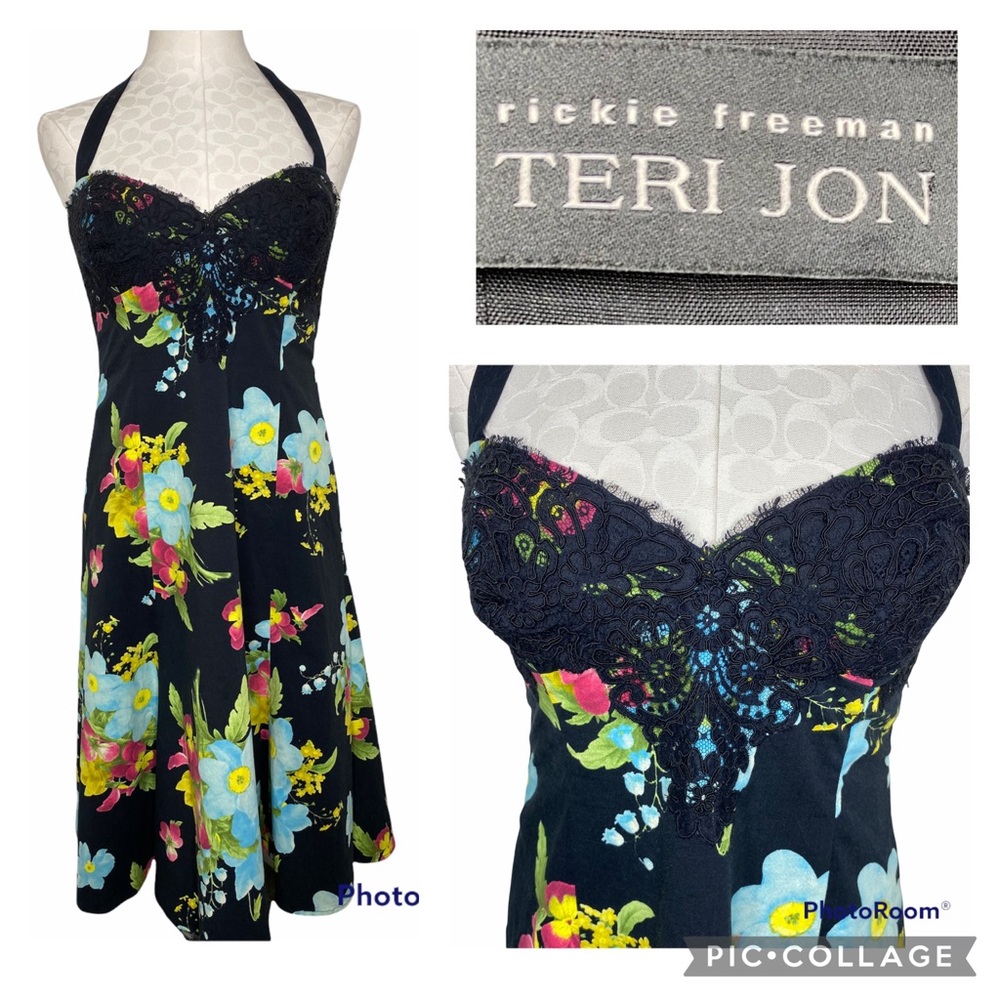 Rickie Freeman Teri Jon Floral Halter Dress Size 8